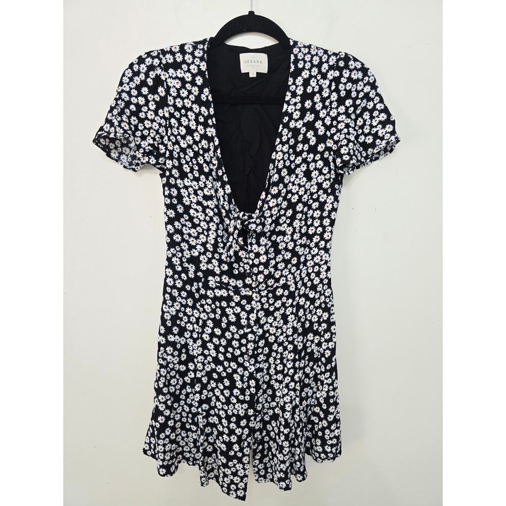 Sézane Norabel Daisies Mini Dress Women’s 34 US 2 Black Floral - Picture 2 of 8